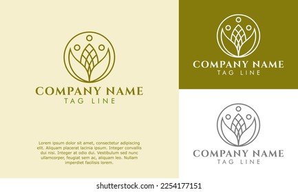Tropical plant leaf logo. Emblem flower in a simple circle linear art. Vector illustration emblem badge design element for natural product, flower shop, cosmetics, ecology, health, spa, yoga, organic,