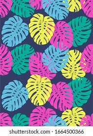 Tropical plant leafs floral vector seamless pattern