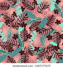 las hojas de las plantas tropicales son un patrón sin fisuras. Fondo exótico con hojas de palma.