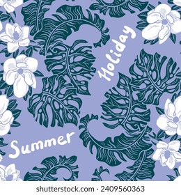 Tropische Pflanze Blätter Vektormuster für Textil-Design, Stoffdruck, Tapete, digitales Papier. Palmblätterhintergrund, Dschungelwintage-Stil, handgezeichnete Illustration für Cafe, Spa-Hoteldekoration