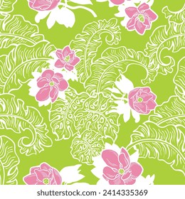 Tropische Pflanze Blätter Vektormuster für Textil-Design, Stoffdruck, Tapete, digitales Papier. Palmblätterhintergrund, Dschungelwintage-Stil, handgezeichnete Illustration für Cafe, Spa-Hoteldekoration