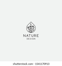Tropical plant logo. icon leaves in linear style.Vector abstract badge for design of natural products, flower shop, cosmetics, ecology concepts, health, spa, yoga Center.