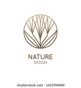 Tropical Plant Logo, Lilies. Round Emblem Flower In A Circle In Linear Style. Vector Abstract Badge For Design Of Natural Products, Flower Shop, Cosmetics, Ecology Concepts, Health, Spa, Yoga Center.