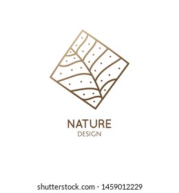 Tropical plant logo. Outline emblem of herbal plant in rhombic shape, linear style. Vector abstract badge for design of natural product, flower shop, cosmetic, ecology concepts, health, spa, yoga.