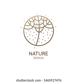 Tropical plant logo. Outline emblem flower in linear style. Exotic flower icon. Vector abstract badge for design of natural products, flower shop, cosmetics, ecology concept, beauty salon, spa, yoga