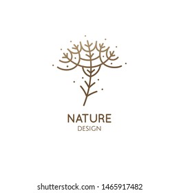 Tropical plant logo. Outline emblem flower in linear style. Decor herb plant. Vector abstract badge for design of natural products, flower shop, cosmetics, ecology concepts, health, spa, yoga Center.