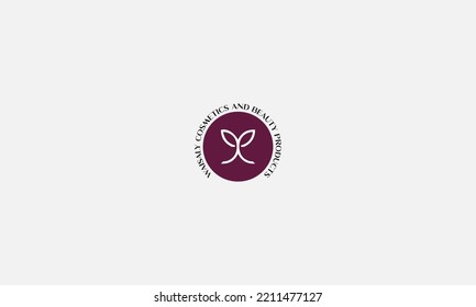 Tropical Plant Logo. Outline Emblem Flower Or Feather In A Circle In Linear Style.