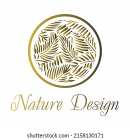 Tropical plant logo. Outline the flower emblem or feather in a circle in a linear style