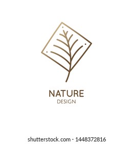 Tropical plant logo. Outline simple emblem of flower in rhombic shape, linear style. Vector abstract badge for design of natural product, flower shop, cosmetic, ecology concepts, health, spa, yoga.