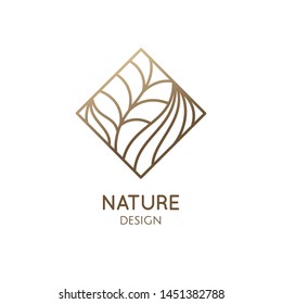 Logo de la planta tropical. Contorno emblema simple de flor en forma rombica, de estilo lineal. Insignia abstracta vectorial para el diseño de productos naturales, floristería, cosmética, conceptos ecológicos, salud, spa, yoga.