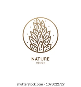 Tropical plant logo. Round emblem flower in a circle n linear style. Vector abstract badge for design of natural products, flower shop, cosmetics, ecology concepts, health, spa, yoga Center.
