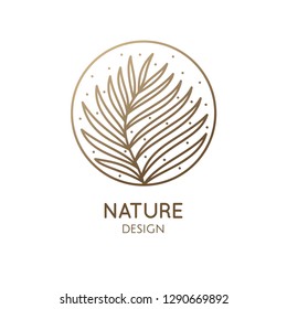 Tropical plant logo. Round emblem flower in a circle in linear style. Vector abstract badge for design of natural products, flower shop, cosmetics, ecology concepts, health, spa, yoga Center.