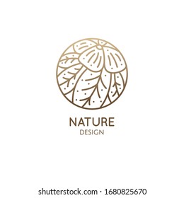 Tropical plant logo. Round emblem flower in linear style. Vector abstract badge for design of natural products, flower shop, cosmetics, ecology concepts, health, spa, yoga Center. Environment logo.