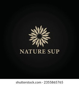 Tropical plant logo. Round emblem flower in a circle in linear style. Vector abstract badge for the design of natural products, flower shops, cosmetics, ecology concepts, health, spa, and yoga Center.