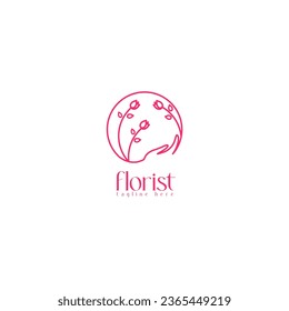 Tropical plant logo. Round emblem flower in a circle n linear style. Vector abstract badge for design of natural products, flower shop, cosmetics, ecology concepts, health, spa, yoga Center.
