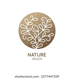 Tropical plant logo. Round emblem flower in a circle in linear style.