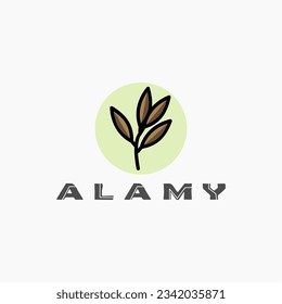Tropical plant logo. Round floral emblem in linear n circle style. Vector abstract badge for design of natural products, florist, cosmetics, ecology concept, health, spa, yoga center.vector