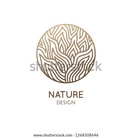Tropical plant logo. Round patterned emblem flower in a circle in linear style. Vector abstract badge for design of natural products, flower shop, cosmetics, ecology concepts, health, spa, yoga Center