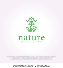 Logotipo de planta tropical. Insignia abstracta de Vector para el diseño de productos naturales, floristería, cosméticos, conceptos de ecología, salud, spa, centro de yoga.