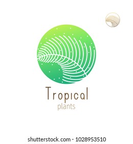 Tropical plant logo. Vector emblem palm leaf on isolated background. Abstract round badge for design of natural products, flower shop, cosmetics and ecology concepts, health, spa and yoga Center.