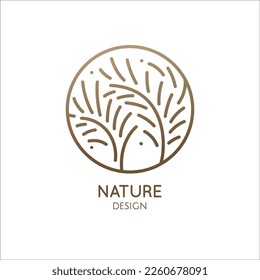 Logo de la planta tropical. Letreras florales de emblema vectorial, árbol de bambú. Bandera redonda abstracta para el diseño de productos naturales, floristería, cosméticos y conceptos ecológicos, comida ecológica. centro de salud, spa y yoga.