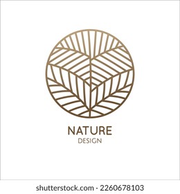 Tropical plant logo. Vector emblem floral leafs, bamboo tree. Abstract round badge for design of natural products, flower shop, cosmetics and ecology concepts, eco food. health, spa and yoga Center.