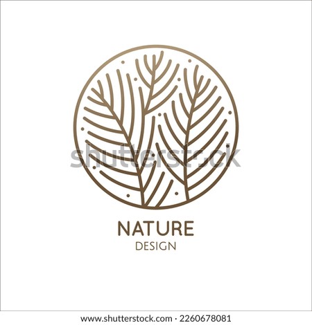Tropical plant logo. Vector emblem floral leafs, bamboo tree. Abstract round badge for design of natural products, flower shop, cosmetics and ecology concepts, eco food. health, spa and yoga Center.