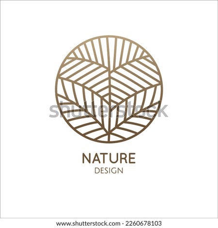 Tropical plant logo. Vector emblem floral leafs, bamboo tree. Abstract round badge for design of natural products, flower shop, cosmetics and ecology concepts, eco food. health, spa and yoga Center.