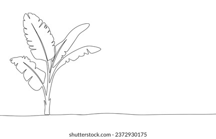 Tropical plant one line continuous. Tropical leaves hand drawn outline. Just leaves line art. Vector illustraiton.