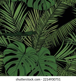 Tropical plant, palm leaves, exotic plant. Aquatic plants, Japanese and Chinese illustration.