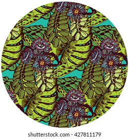 Tropical Plant Pattern in the circle