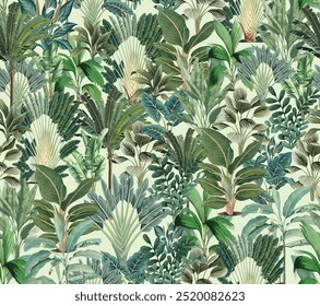 Ilustração sem emenda da planta tropical, Ilustração de jardim sem emenda tropical, Fundo de aquarela.