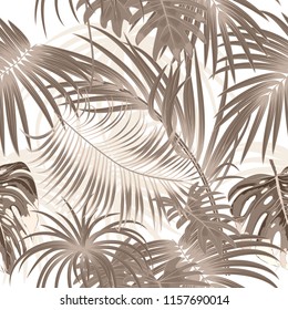 Tropical plant seamless pattern, tropical leaves of palm tree. Vector background.