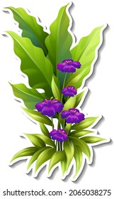 Tropical plant sticker on white background illustration