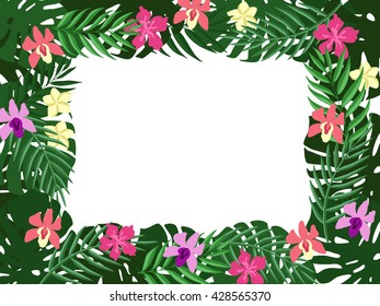 Tropical plants background with empty copy space in the centre.