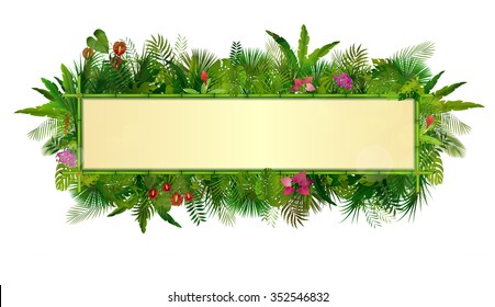 Tropical plants background. rectangle floral frame with space for text in concept bamboo. vector
