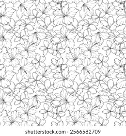 Tropical Plants Background. Tropical Seamless Pattern Trendy graphics. Tropical Flowers and Leaves Line Art. Tropical flowers seamless pattern 