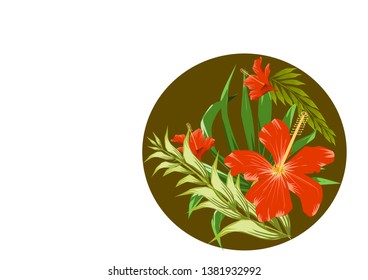 Tropical plants background.Hawaiian flowers vector illustration. Floral texture. Tropical frame