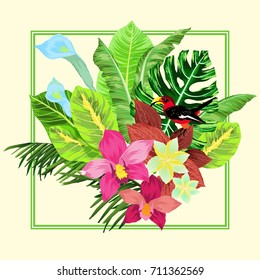 Tropical plants banner. Exotic tropic design