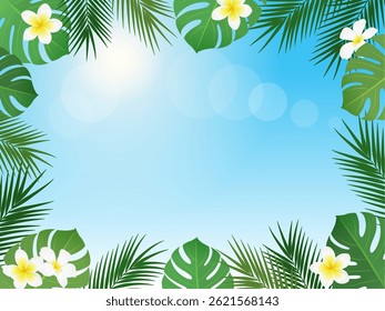 Plantas tropicais e azul céu quadro background_vetor ilustração