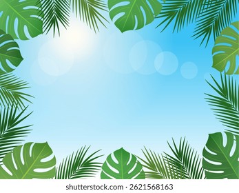Plantas tropicais e azul céu quadro background_vetor ilustração