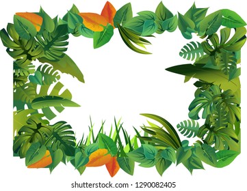 Tropical plants and flowers decorative frame isolated on white vector.