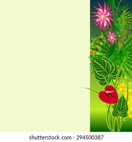 Tropical plants and flowers in a jungle. It can be used for wedding invitations and Save the Date cards.