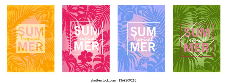 Tropical plants and flowers, template for cards, invitations, posters, booklet, vector illustration