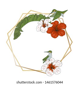 Tropical plants and flowers, template for cards, invitations, posters, booklet, vector illustration