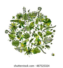 Tropical plants frame, sketch for your design