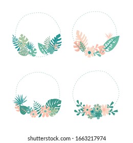 Tropical plants illustration set. Floral set isolated on white. Cute leaves, hand drawn doodle, modern design elements for cards, banners, stickers design.