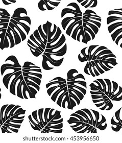 tropical plants leaves seamless pattern, vector graphic art shape, design logo elements, illustration isolated on white background.