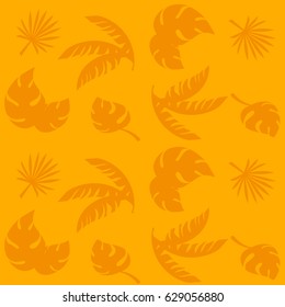 Tropical plants leaves seamless pattern in orange colors.