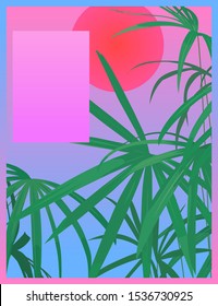 Tropical plants on pastel pink sunset background, aesthetic - classic vibe, nostalgic feelings